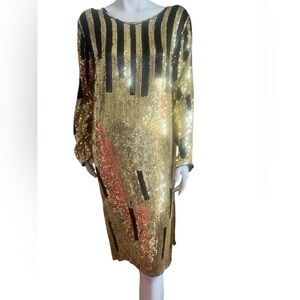 Vintage Gold Asymmetrical High-Low Gown with Bishop Sleeves